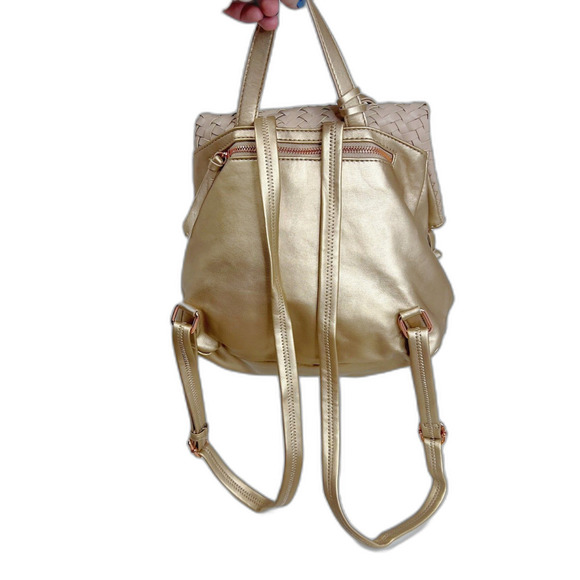 Sole Society Gold Faux Leather Foldover Backpack Bag - Picture 3 of 8